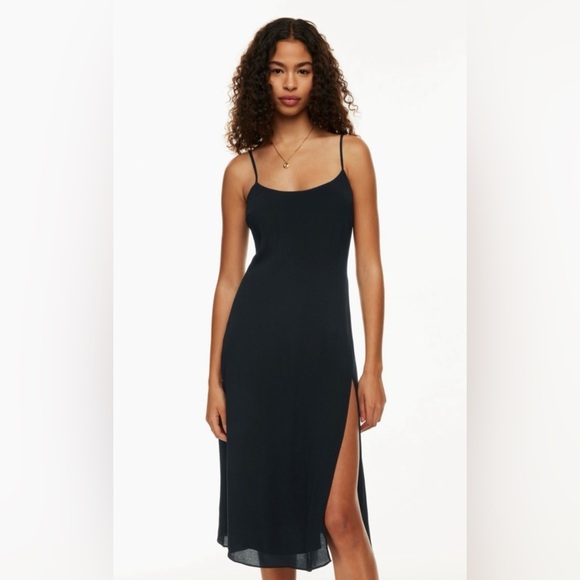 Aritzia Wilfred Affogato Spaghetti Straps Side Slit Midi Slip Dress Black Size 4 - Picture 2 of 14